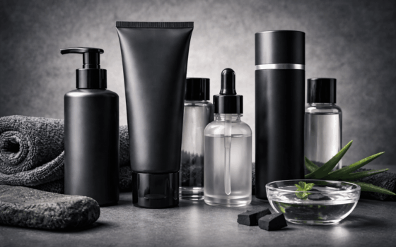 Men's skincare essentials on display